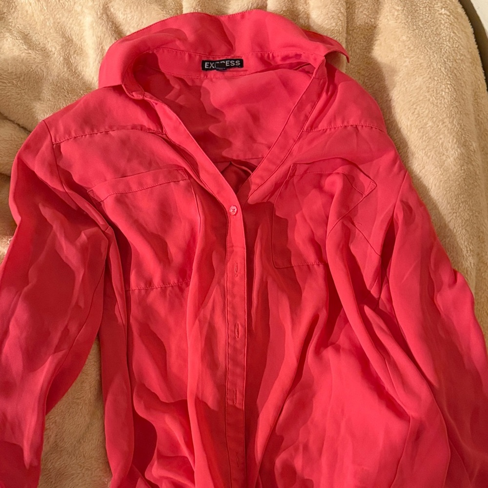 Express Women's Vibrant Pink Button-Down Shirt